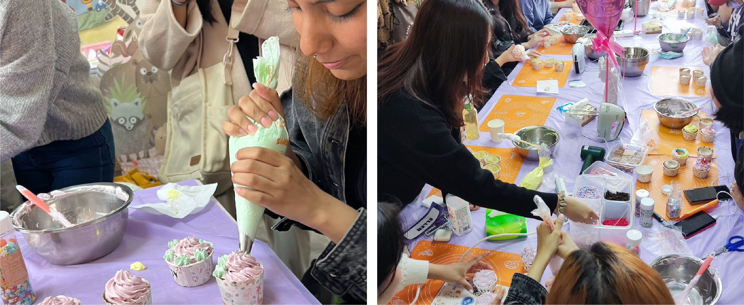 students decorating cupcakes together