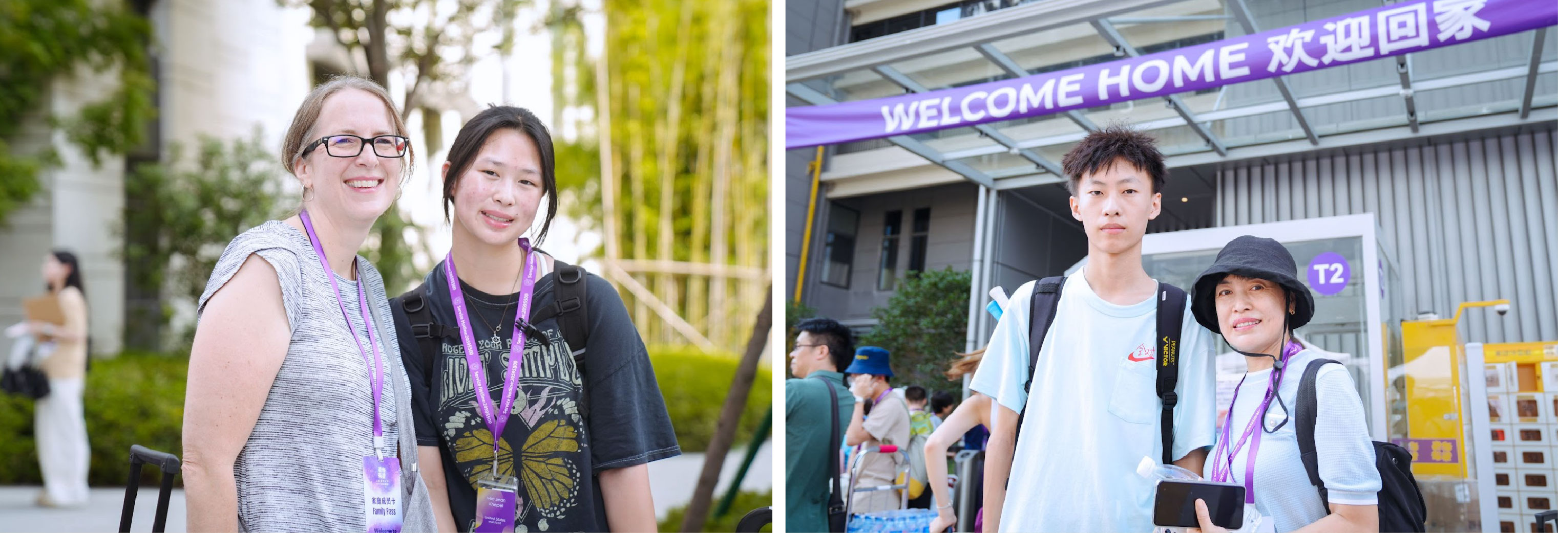 Left: Mia Knepel ’28 and her mother wait in line at Move-In Day Right: Wang Zhijia ’28 from Liaoning wait to check in to the dorm