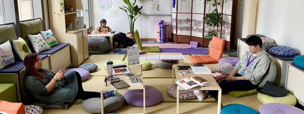 students relax in the Calm Corner