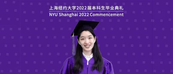 Shi Yiling addresses her classmates in her violet cap and gown 