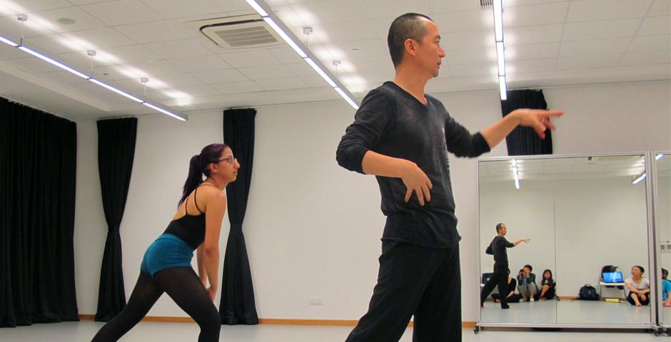 Instructed to move as slow as possible, the dancers use the space around them to create a moving dialogue with each other. (Photos by: NYU Shanghai)