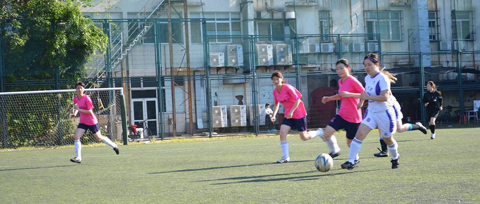 NYU Shanghai 3:1 beat Shanghai Normal University women's soccer team on Thursday. May 21, 2015. (Photo by Ronak Uday Trivedi)