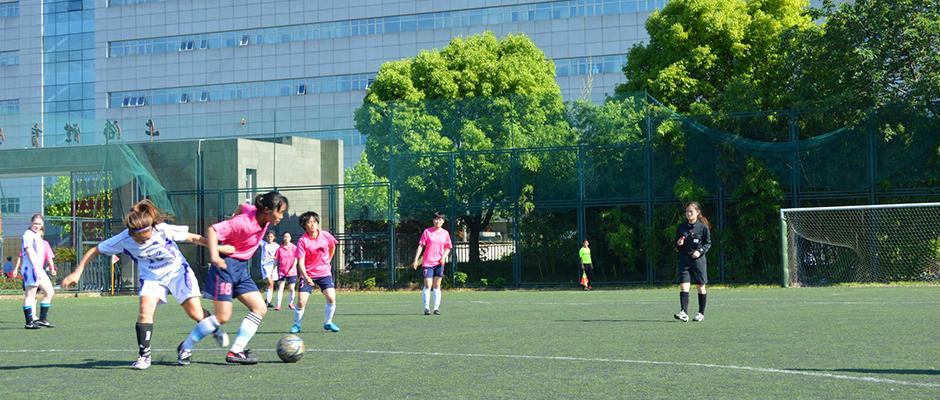 NYU Shanghai 3:1 beat Shanghai Normal University women's soccer team on Thursday. May 21, 2015. (Photo by Ronak Uday Trivedi)