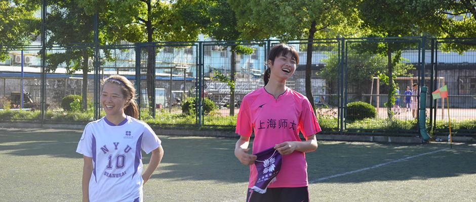 NYU Shanghai 3:1 beat Shanghai Normal University women's soccer team on Thursday. May 21, 2015. (Photo by Ronak Uday Trivedi)