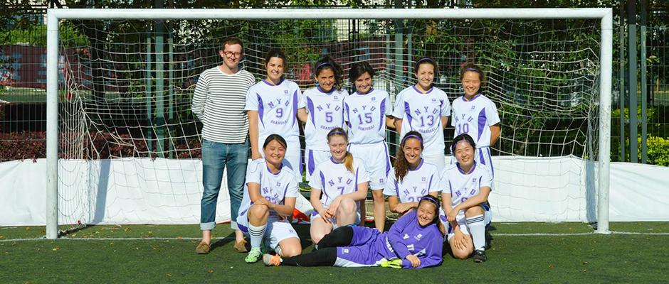 NYU Shanghai 3:1 beat Shanghai Normal University women's soccer team on Thursday. May 21, 2015. (Photo by Ronak Uday Trivedi)