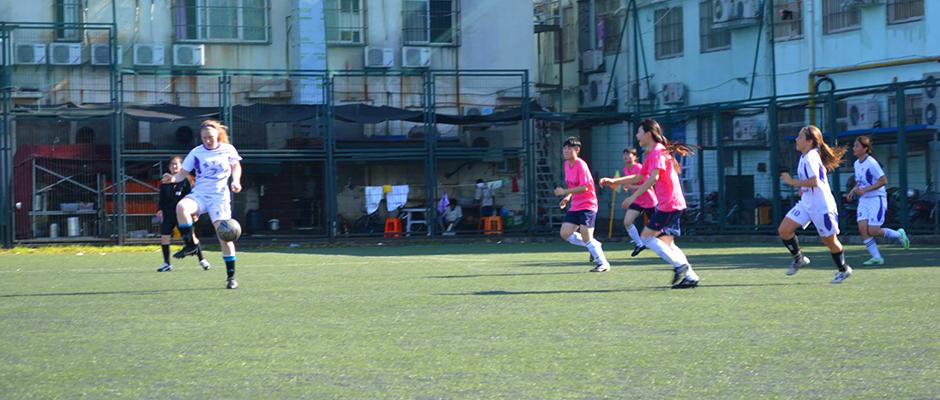 NYU Shanghai 3:1 beat Shanghai Normal University women's soccer team on Thursday. May 21, 2015. (Photo by Ronak Uday Trivedi)