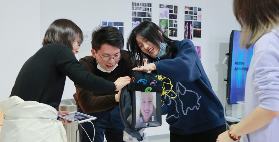 The Interactive Media Arts team created a special Zoom robot for the IMA End of Semester Show, which wheeled around and visited all of the exhibitions so that students could join remotely and be part of the action no matter where they were.