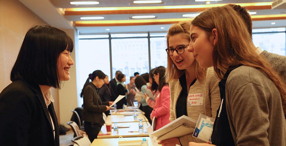 Dozens of organizations ranging from business, finance, arts, media, non-profit, technology, marketing, human resources, consulting, healthcare, and education stopped by NYU Shanghai for the 2015 Summer Internship Fair. March 27, 2015. (Photo by Angie Catalina Aguilar Oyuela)