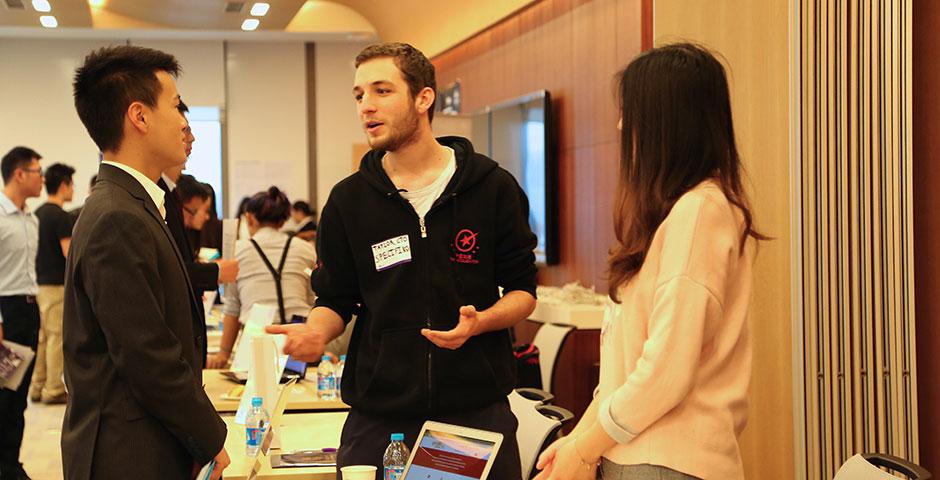 Dozens of organizations ranging from business, finance, arts, media, non-profit, technology, marketing, human resources, consulting, healthcare, and education stopped by NYU Shanghai for the 2015 Summer Internship Fair. March 27, 2015. (Photo by Angie Catalina Aguilar Oyuela)