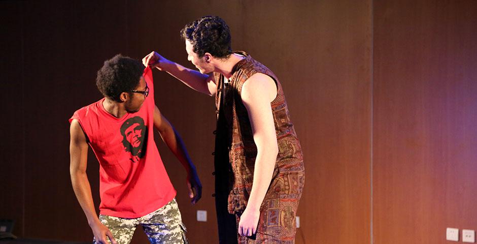 The Thespians perform 'Tempests,' an original production combining Shakespeare's 'The Tempest' and Aimé Césaire's 'Une Tempête.' April 26, 2015. (Photo by Annie Seaman)