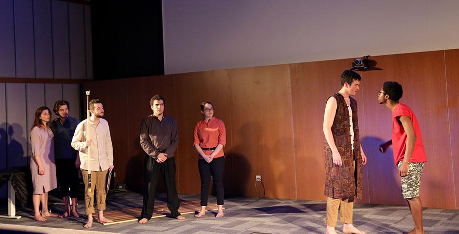 The Thespians perform 'Tempests,' an original production combining Shakespeare's 'The Tempest' and Aimé Césaire's 'Une Tempête.' April 26, 2015. (Photo by Annie Seaman)