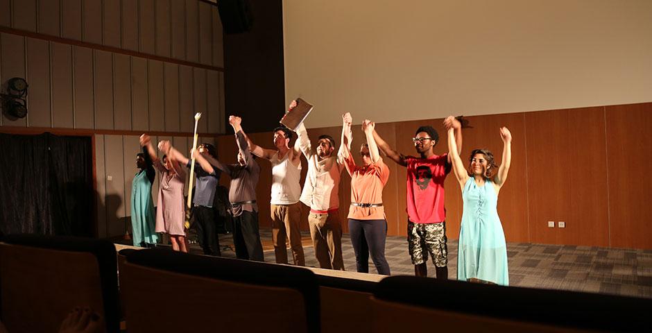 The Thespians perform 'Tempests,' an original production combining Shakespeare's 'The Tempest' and Aimé Césaire's 'Une Tempête.' April 26, 2015. (Photo by Annie Seaman)