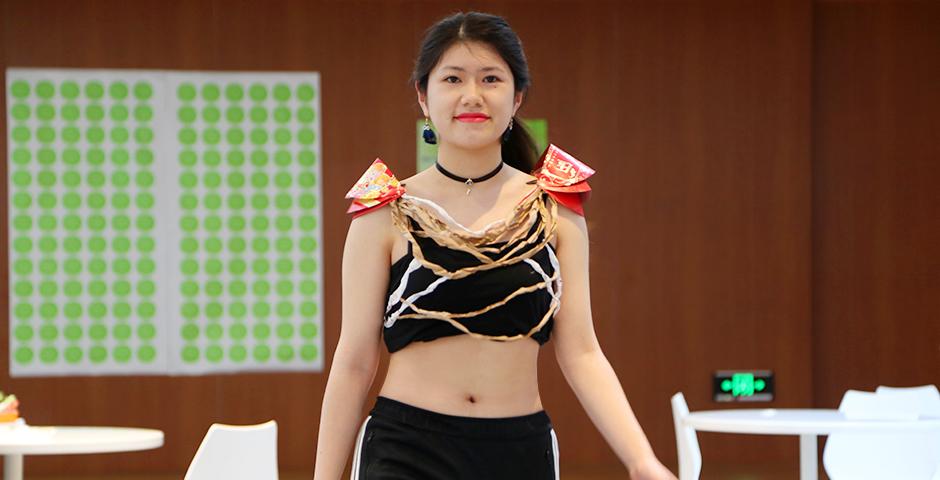 Students presented a clothing collection made with sustainable principles in mind at the “Trash Fashion Show” on April 11 as part of GoGreen Week. (Photo by: Mei Wu)