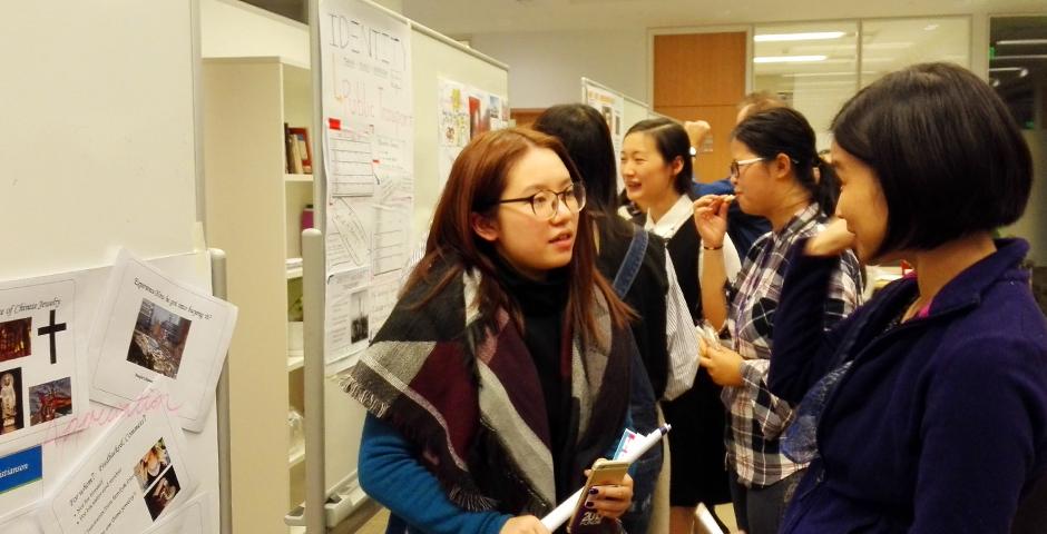 The English for Academic Purposes End-of-Semester show featured videos, posters and sample business pitches by students. (Photos by: NYU Shanghai)