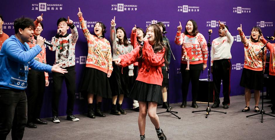 The Chamber Singers added some holiday flair to the concert, as they performed Straight No Chaser’s “Christmas Can-Can” while dressed in festive sweaters. Under the direction of Clinical Assistant Professor of Arts Katherine Girvin, the chamber singers and a cappella group wowed the audience with a series of familiar hits, including “Speechless” from the movie Aladdin, the Avengers Assemble theme song, and “Dance of the Sugar Plum Fairy” from The Nutcracker.