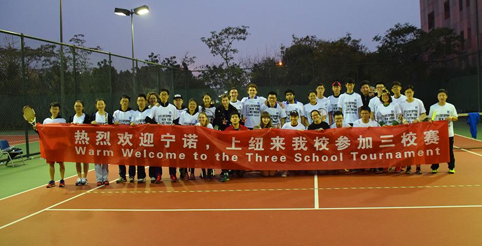 NYU Shanghai Tennis won big in its team debut after a hectic day of action on November 14 at a tournament hosted by Xi'an Liverpool University (Photo by: Jose Reyes)