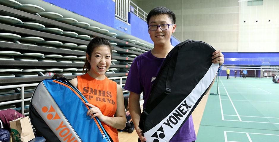 Students compete in the final round of the Intramural Badminton Tournament at Yuanshen Sports Centre Stadium. March 12, 2015. (Photo by Kevin Pham)