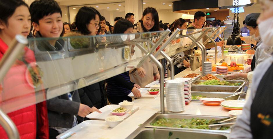 NYU Shanghai's cafeteria now offers a healthier, more diverse range of food options for students, faculty, and staff. Spring 2015. (Photo by Kylee Borger)