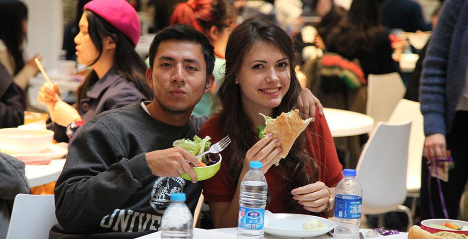 NYU Shanghai's cafeteria now offers a healthier, more diverse range of food options for students, faculty, and staff. Spring 2015. (Photo by Kylee Borger)