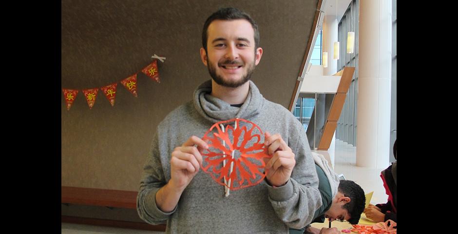 Student activities marking the celebration of Chinese New Year included paper-cutting craft workshops, games and scroll painting. (Photo by: NYU Shanghai)