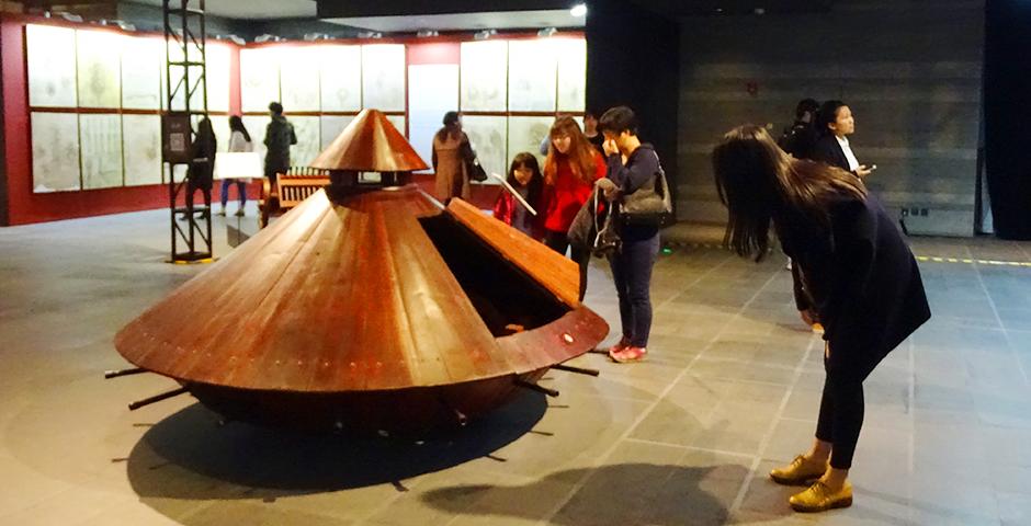 NYU Shanghai students took a Saturday off campus to explore the renowned exhibition, "Da Vinci: The Genius" at The Hub. The exhibit showcased models of Da Vinci's inventions as well as reprints of his most famous pieces of art. (Photo by: Annie Seaman)