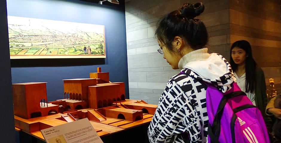 NYU Shanghai students took a Saturday off campus to explore the renowned exhibition, "Da Vinci: The Genius" at The Hub. The exhibit showcased models of Da Vinci's inventions as well as reprints of his most famous pieces of art. (Photo by: Annie Seaman)