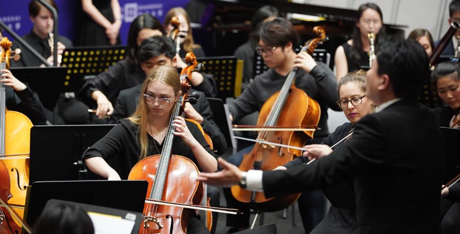 The Auditorium was filled with music all evening on December 9th as the Vivaldi Quartet, the Chamber Orchestra joined by the Duke Kunshan Philharmonic, Jazz Ensemble, Show Choir, and Chorale performed in the End of Semester Winter Concert. Pictured: Dayna Brown ’21 on the cello.