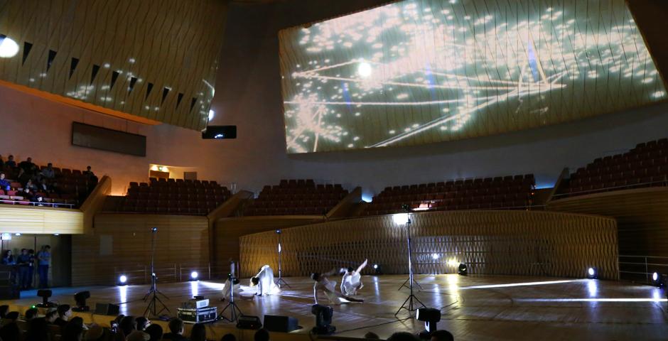 The group used Optitrack motion sensors to translate the dancers' real-world location and movement into digital space. (Photo: NYU Shanghai)