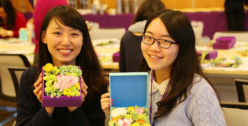 March 8, Women's Day was in full bloom with an afternoon of NYU Shanghai's special ladies getting creative with DIY flower arrangements for the office or home. Many thanks to HR for such a beautiful arrangement! (Photo by: NYU Shanghai)