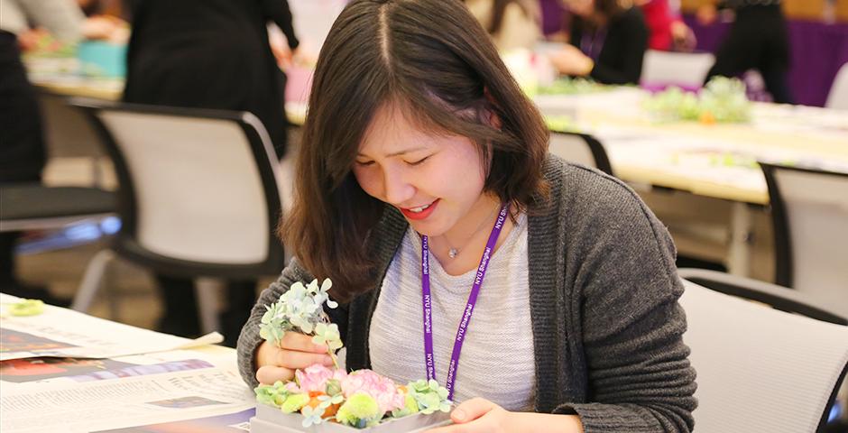 March 8, Women's Day was in full bloom with an afternoon of NYU Shanghai's special ladies getting creative with DIY flower arrangements for the office or home. Many thanks to HR for such a beautiful arrangement! (Photo by: NYU Shanghai)