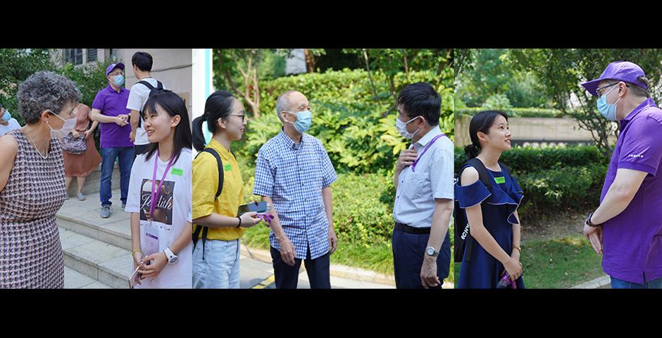 NYU Shanghai Chancellor Tong Shijun, Vice Chancellor Jeffrey Lehman, and Provost Joanna Waley-Cohen joined in some of the Move-In Day action.