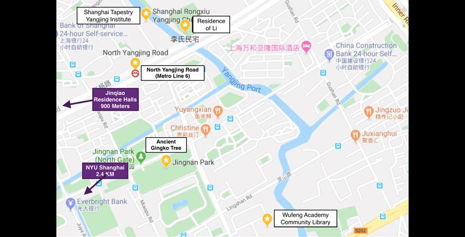 A map of the tour route with starred destinations. The Yangjing neighborhood was once a fishing village that was built up around Yangjing Port -- located on a tributary of the Huangpu River. The tour’s organizers were Assistant Arts Professor Yuan Yanyue and Chinese Language Lecturers Chai Jing and Bi Jinghong, who say they started the tour to show the NYU Shanghai community some of the lesser-known but interesting sites near campus. “We hope some of the faculty and staff who attended will be able to see a new side of the area around campus, and get some fresh ideas for teaching and student programming from this tour.”