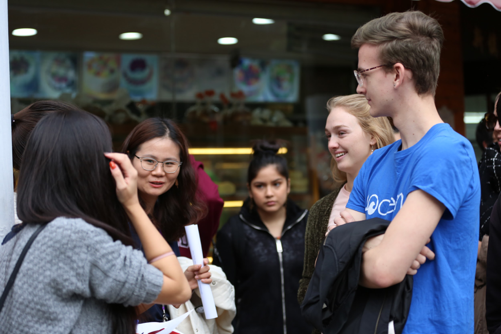 Bi Jinghong, assistant director of the Chinese Language Program, helped the students to figure out how to use new Chinese terms and expressions in storytelling.